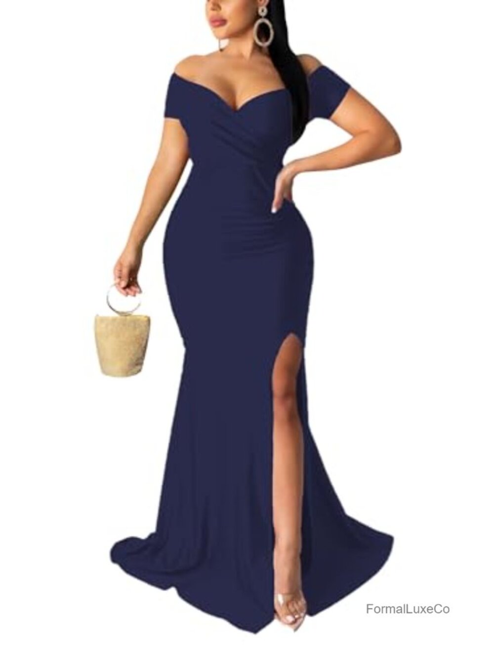 Off Shoulder Mermaid Maxi Dress Formal Prom Gown Bodycon Floor Length High Slit